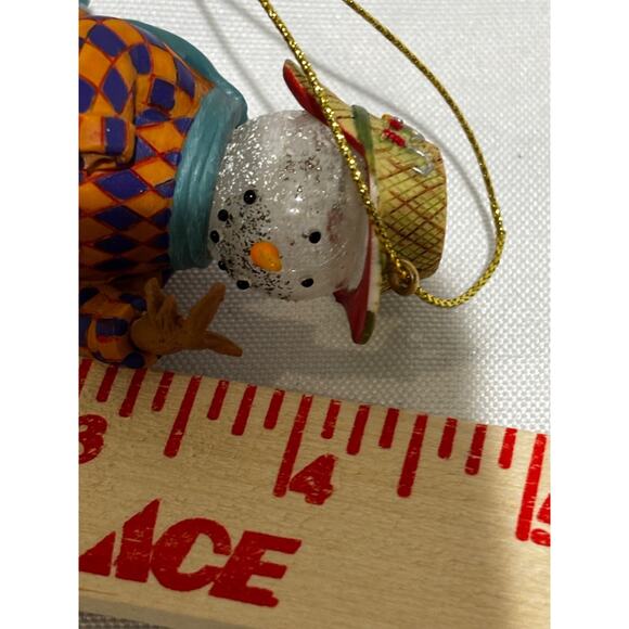 Princess House Glass Snowmen Set wood chopping fall leaves Christmas ornaments - Picture 5 of 7